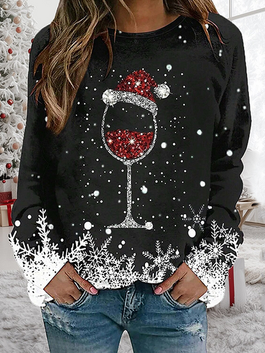 Loose Long Sleeve V Neck Christmas Casual Regular Sweatshirt