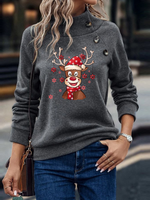 Casual Long Sleeve Mock Neck Christmas Elk Zipper Loose Regular Sweatshirt