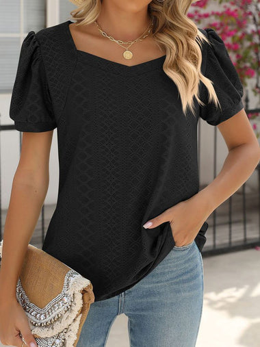 Casual Short Sleeve Sweetheart Neckline Plain Loose Regular T-Shirt