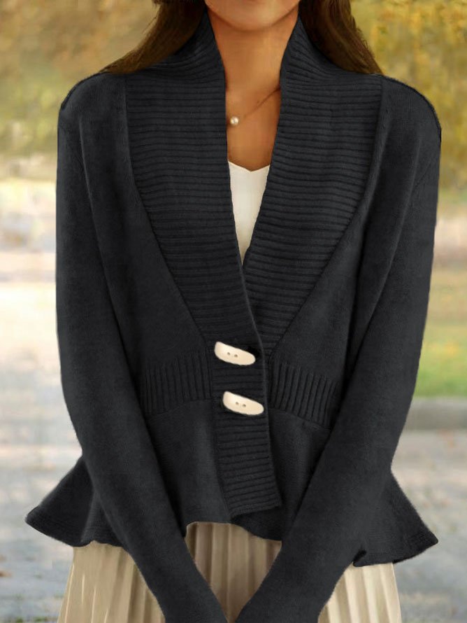 Loose Long Sleeve Plain Casual Regular Cardigan