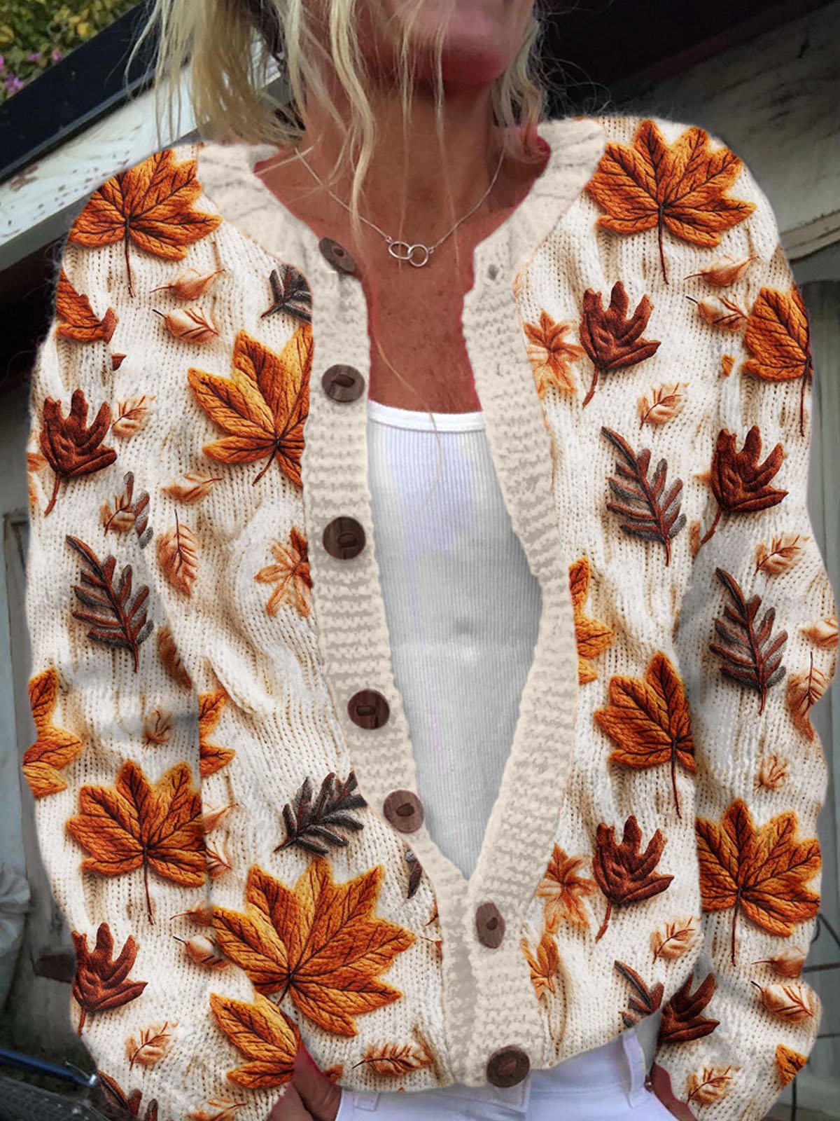 Loose Long Sleeve Maple Leaf Casual Regular Cardigan