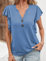 Casual Short Sleeve V Neck Plain Loose Regular Blouse