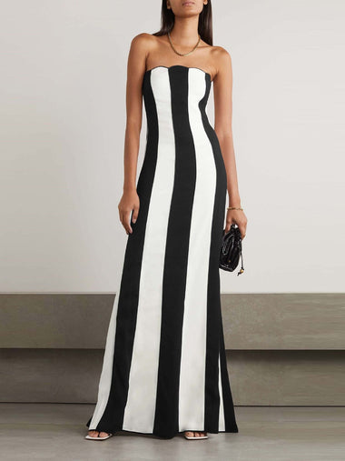 Sexy Sleeveless Strapless Striped Tight Dinner Dress