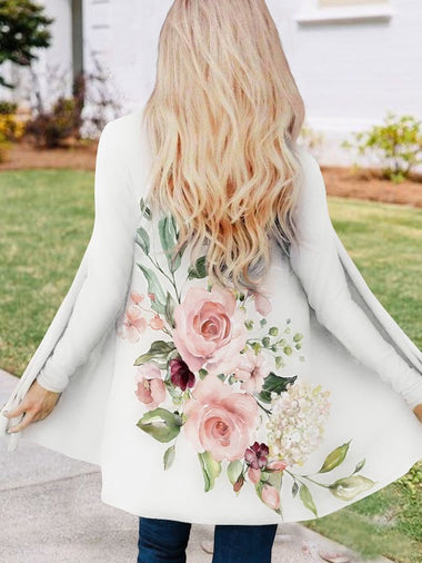 Loose Wrap Long Sleeve Floral Casual Regular Cardigan