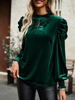 Casual Long Sleeve Crew Neck Plain Loose Regular Blouse