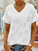 Casual Short Sleeve V Neck Heart/Cordate Regular Blouse