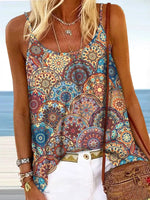 Vacation Sleeveless Spaghetti Ethnic Loose Regular Cami