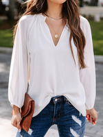 Loose Long Sleeve V Neck Plain Casual Regular Blouse