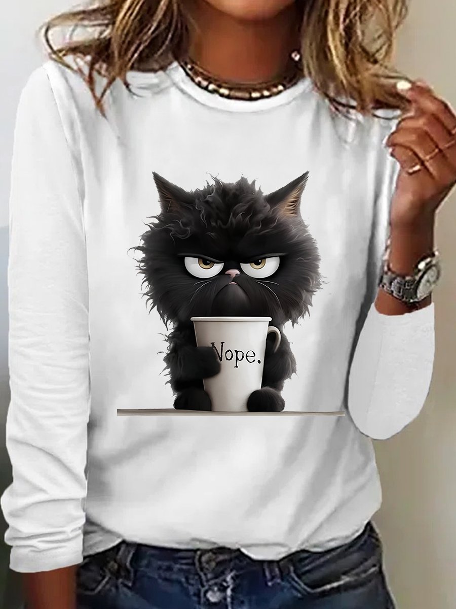 Loose Long Sleeve Crew Neck Animal Casual Regular T-Shirt