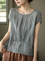 Casual Short Sleeve Crew Neck Plain Loose Regular Shirt