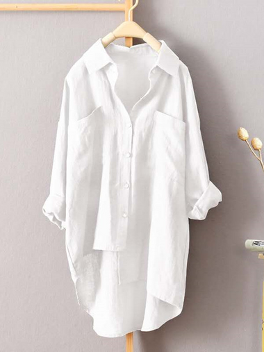 Loose Long Sleeve Shirt Collar Plain Casual Regular Shirt