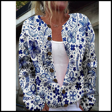 Loose Crew Neck Long Sleeve Floral Casual Regular Jacket