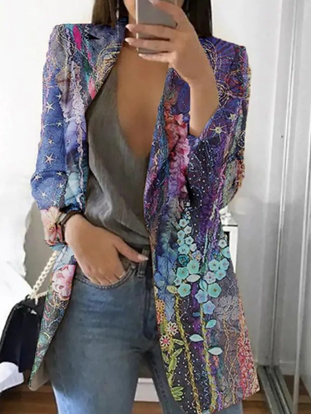 Loose Lapel Collar Long Sleeve Abstract Casual Regular Blazers