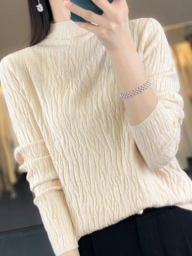 Loose Long Sleeve Mock Neck Plain Casual Regular Sweater