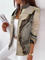 Loose Stand Collar Long Sleeve Abstract Graphic Zipper Casual Mid-Long Jacket