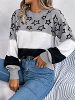 Casual Long Sleeve Crew Neck Striped Loose Regular Sweater