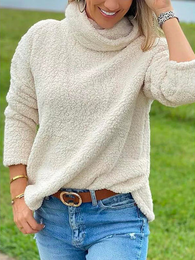 Casual Long Sleeve Turtleneck Plain Loose Regular Sweatshirt