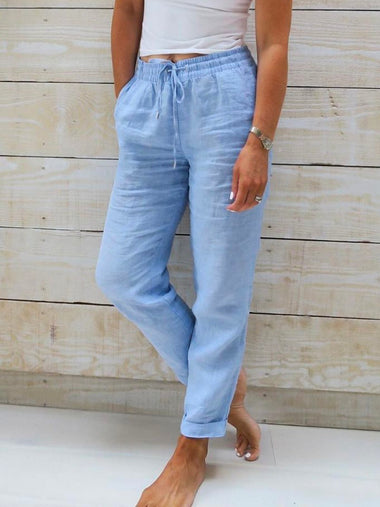 Casual Plain Drawstring Loose Long Pants