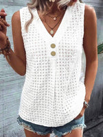 Casual Sleeveless V Neck Plain Hollow Out Loose Mid-Long Tank Top