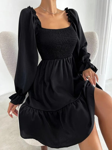 Casual Short Sleeve Square Neck Plain Loose Mini Dress