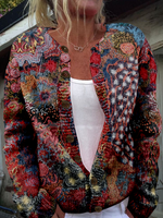 Loose Crew Neck Long Sleeve Floral Casual Regular Jacket