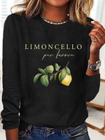 Loose Long Sleeve Crew Neck Text Letters Casual Regular T-Shirt