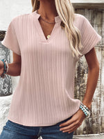 Casual Short Sleeve V Neck Plain Loose Mid-Long Blouse