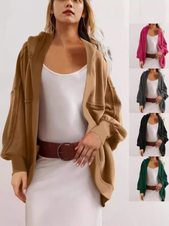 Loose Hoodie Long Sleeve Plain Casual Mid-Long Jacket