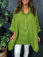 Loose Long Sleeve Shawl Collar Plain Casual Regular Blouse