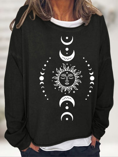 Vintage Long Sleeve Crew Neck Sun Loose Regular Sweatshirt