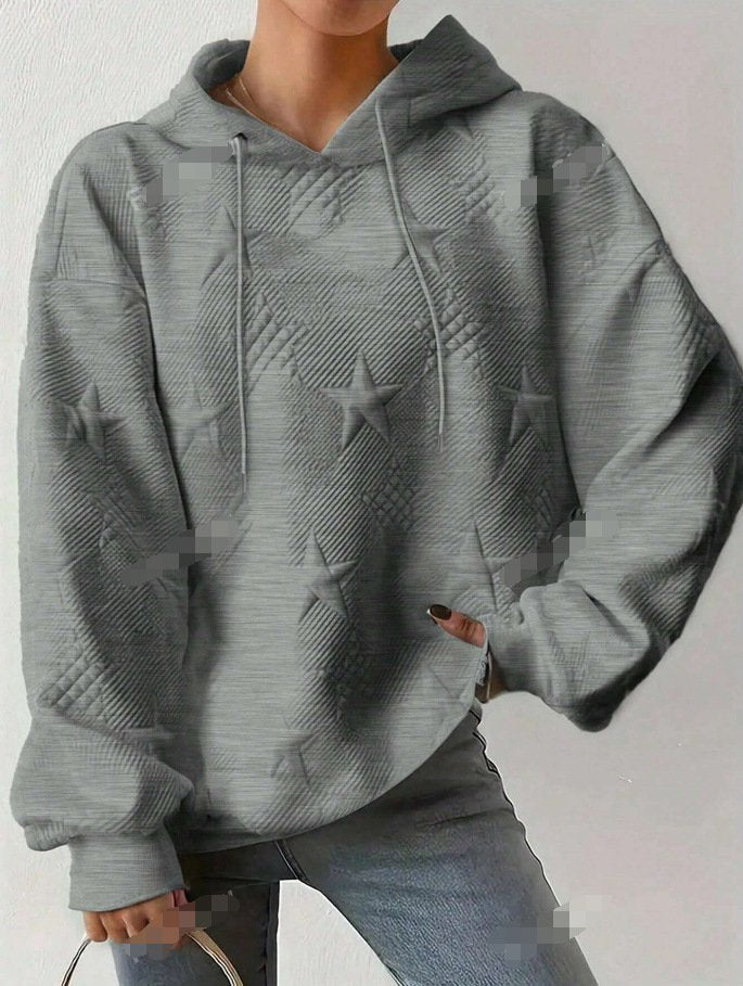 Loose Long Sleeve Hoodie Star Zipper Casual Regular Sweatshirt