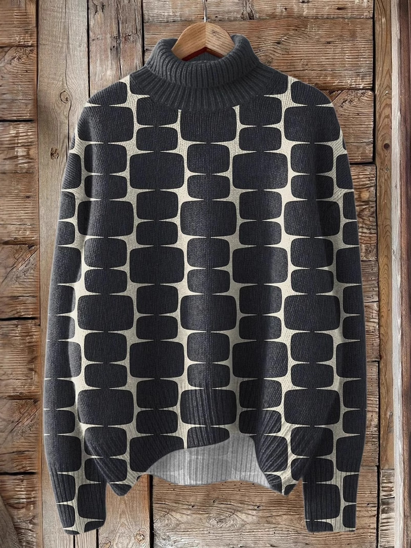 Loose Long Sleeve Turtleneck Geometric Casual Regular Sweatshirt