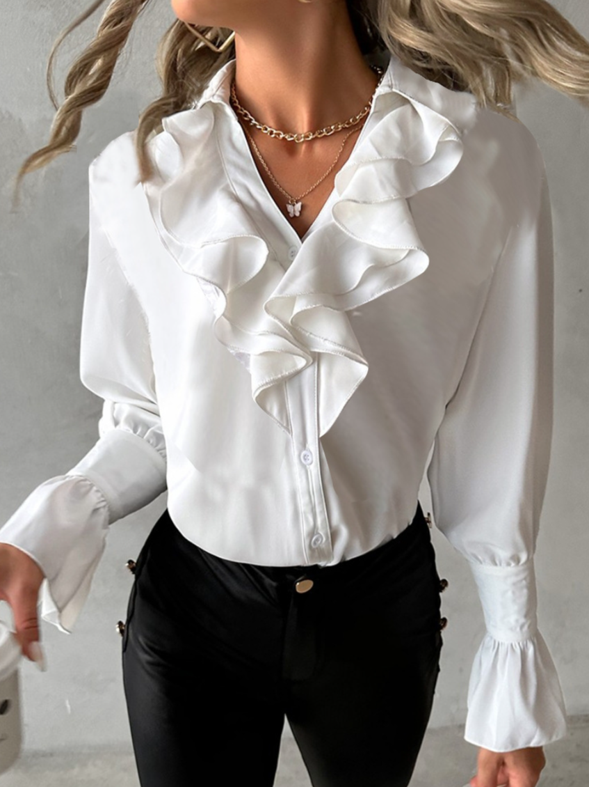 Casual Long Sleeve V Neck Plain Loose Regular Shirt