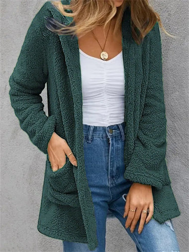 Loose Hoodie Long Sleeve Plain Zipper Casual Regular Coat