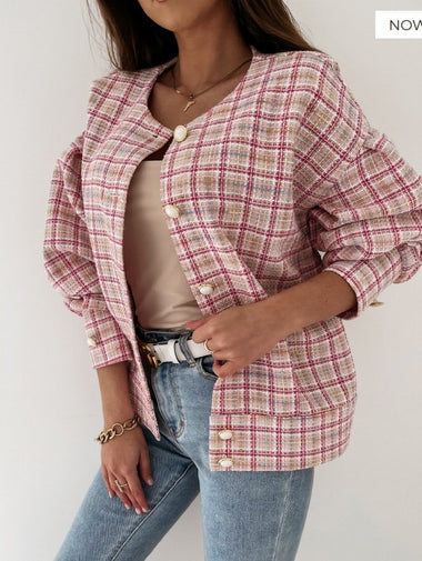 Loose Long Sleeve Plaid Zipper Casual Regular Jacket