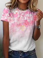 Loose Short Sleeve Crew Neck Floral Casual Regular T-Shirt