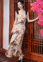 French Romantic Retro Atmosphere Floral Halter Cutout Tie Waist Dress