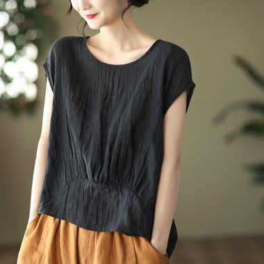 Casual Short Sleeve Crew Neck Plain Loose Regular Shirt