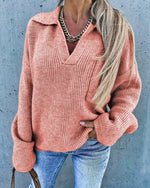 Casual Long Sleeve Shawl Collar Plain Loose Regular Sweater