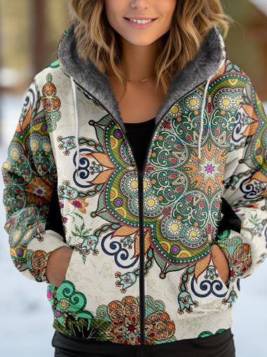 Loose Hoodie Long Sleeve Floral Casual Regular Jacket