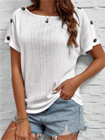 Loose Short Sleeve Crew Neck Plain Casual Regular Blouse