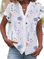 Casual Short Sleeve V Neck Floral Loose Regular Shirt