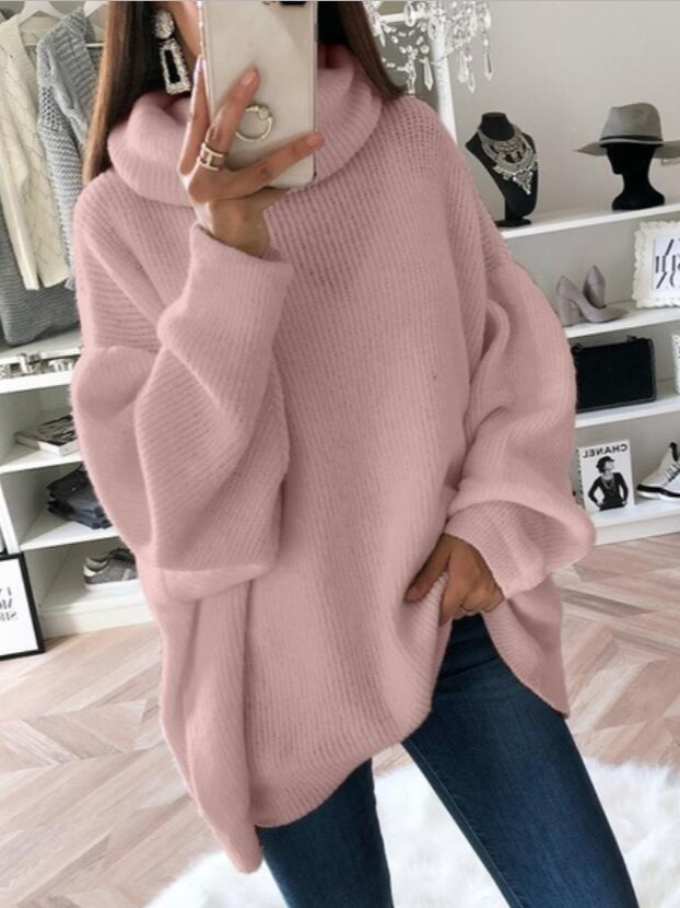 Loose Long Sleeve Turtleneck Plain Casual Regular Sweater