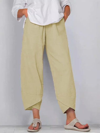 Plus Size Casual Plain Pocket Stitching Loose Ankle Pants