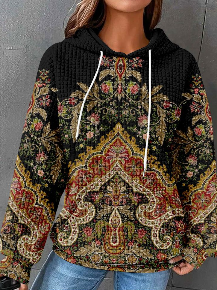 Casual Long Sleeve Hoodie Ethnic Zipper Loose Regular Sweatshirt