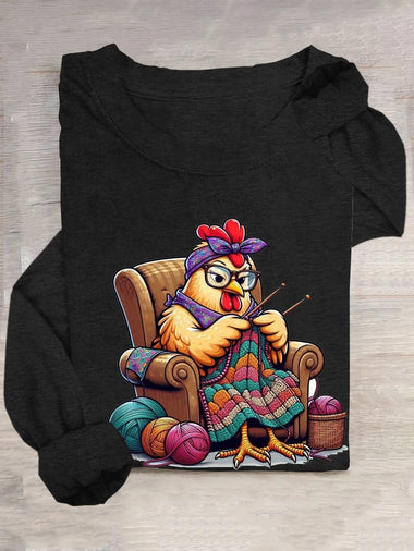 Casual Long Sleeve Crew Neck Turkey Loose Regular T-Shirt