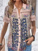 Loose Short Sleeve Shirt Collar Floral Casual Regular Shirt