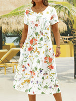 Vacation Short Sleeve Crew Neck Disty Floral Loose Maxi Dress