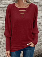 Loose Long Sleeve Crew Neck Plain Casual Regular Blouse