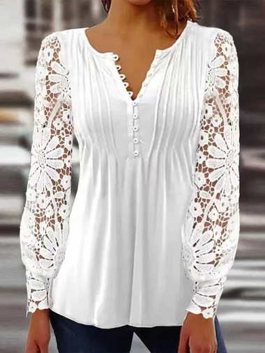 Casual Long Sleeve V Neck Floral Loose Regular Blouse